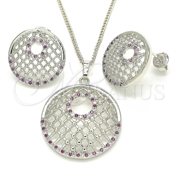 Juego de Arete y Dije de Adulto 10.233.0037.6 Rodio Laminado, con Zirconia Cubica Rubi y Blanca, Pulido, Rodinado