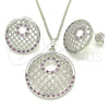 Juego de Arete y Dije de Adulto 10.233.0037.6 Rodio Laminado, con Zirconia Cubica Rubi y Blanca, Pulido, Rodinado