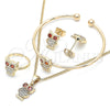 Juego de Arete y Dije de Nino 06.210.0013.1 Oro Laminado, Diseño de Búho, con Blanca and Granate Zirconia Cubica, Pulido, Tono Dorado