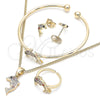 Juego de Arete y Dije de Nino 06.210.0012 Oro Laminado, Diseño de Delfín, con Multicolor Zirconia Cubica, Pulido, Tono Dorado