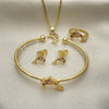 Juego de Arete y Dije de Nino 06.210.0012 Oro Laminado, Diseño de Delfín, con Multicolor Zirconia Cubica, Pulido, Tono Dorado
