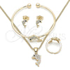Juego de Arete y Dije de Nino 06.210.0012.1 Oro Laminado, Diseño de Delfín, con Blanca and Negro Zirconia Cubica, Pulido, Tono Dorado