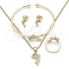 Juego de Arete y Dije de Nino 06.210.0012.1 Oro Laminado, Diseño de Delfín, con Blanca and Negro Zirconia Cubica, Pulido, Tono Dorado