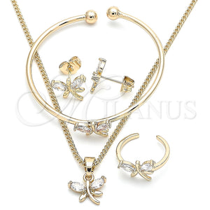 Juego de Arete y Dije de Nino 06.210.0020.1 Oro Laminado, Diseño de Libélula, con Blanca Zirconia Cubica, Pulido, Tono Dorado