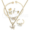 Juego de Arete y Dije de Nino 06.210.0020.1 Oro Laminado, Diseño de Libélula, con Blanca Zirconia Cubica, Pulido, Tono Dorado