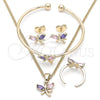 Juego de Arete y Dije de Nino 06.210.0020 Oro Laminado, Diseño de Libélula, con Zirconia Cubica Multicolor, Pulido, Tono Dorado