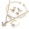 Juego de Arete y Dije de Nino 06.210.0020 Oro Laminado, Diseño de Libélula, con Zirconia Cubica Multicolor, Pulido, Tono Dorado