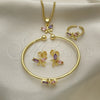 Juego de Arete y Dije de Nino 06.210.0020 Oro Laminado, Diseño de Libélula, con Zirconia Cubica Multicolor, Pulido, Tono Dorado