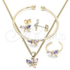 Juego de Arete y Dije de Nino 06.210.0020 Oro Laminado, Diseño de Libélula, con Zirconia Cubica Multicolor, Pulido, Tono Dorado