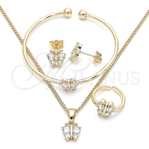 Juego de Arete y Dije de Nino 06.210.0017.1 Oro Laminado, Diseño de Mariposa, con Zirconia Cubica Blanca, Pulido, Tono Dorado