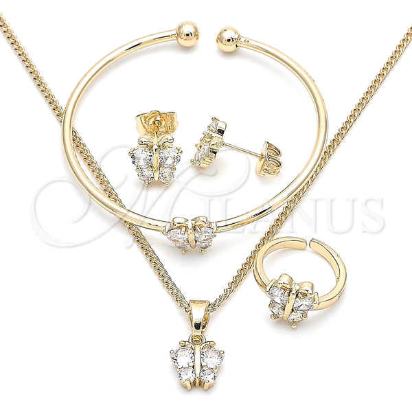 Juego de Arete y Dije de Nino 06.210.0017.1 Oro Laminado, Diseño de Mariposa, con Zirconia Cubica Blanca, Pulido, Tono Dorado