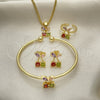 Juego de Arete y Dije de Nino 06.210.0019 Oro Laminado, Diseño de Cereza, con Multicolor Zirconia Cubica, Pulido, Tono Dorado