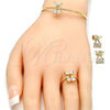 Juego de Arete y Dije de Nino 06.210.0019.1 Oro Laminado, Diseño de Cereza, con Blanca Zirconia Cubica, Pulido, Tono Dorado