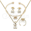 Juego de Arete y Dije de Nino 06.210.0019.1 Oro Laminado, Diseño de Cereza, con Blanca Zirconia Cubica, Pulido, Tono Dorado