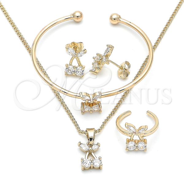 Juego de Arete y Dije de Nino 06.210.0019.1 Oro Laminado, Diseño de Cereza, con Blanca Zirconia Cubica, Pulido, Tono Dorado