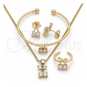 Juego de Arete y Dije de Nino 06.210.0019.1 Oro Laminado, Diseño de Cereza, con Blanca Zirconia Cubica, Pulido, Tono Dorado