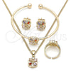 Juego de Arete y Dije de Nino 06.210.0016 Oro Laminado, Diseño de Flor, con Multicolor Zirconia Cubica, Pulido, Tono Dorado