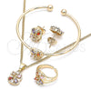 Juego de Arete y Dije de Nino 06.210.0016 Oro Laminado, Diseño de Flor, con Multicolor Zirconia Cubica, Pulido, Tono Dorado