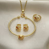 Juego de Arete y Dije de Nino 06.210.0016 Oro Laminado, Diseño de Flor, con Multicolor Zirconia Cubica, Pulido, Tono Dorado