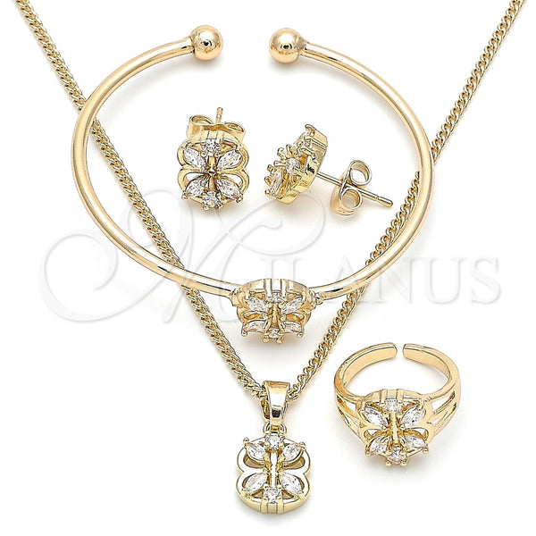 Juego de Arete y Dije de Nino 06.210.0016.1 Oro Laminado, Diseño de Flor, con Zirconia Cubica Blanca, Pulido, Tono Dorado