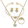 Juego de Arete y Dije de Nino 06.210.0015 Oro Laminado, Diseño de Flor, con Zirconia Cubica Multicolor, Pulido, Tono Dorado