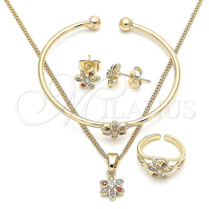 Juego de Arete y Dije de Nino 06.210.0015 Oro Laminado, Diseño de Flor, con Zirconia Cubica Multicolor, Pulido, Tono Dorado
