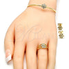 Juego de Arete y Dije de Nino 06.210.0015.1 Oro Laminado, Diseño de Flor, con Micro Pave Blanca, Pulido, Tono Dorado