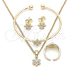 Juego de Arete y Dije de Nino 06.210.0015.1 Oro Laminado, Diseño de Flor, con Micro Pave Blanca, Pulido, Tono Dorado