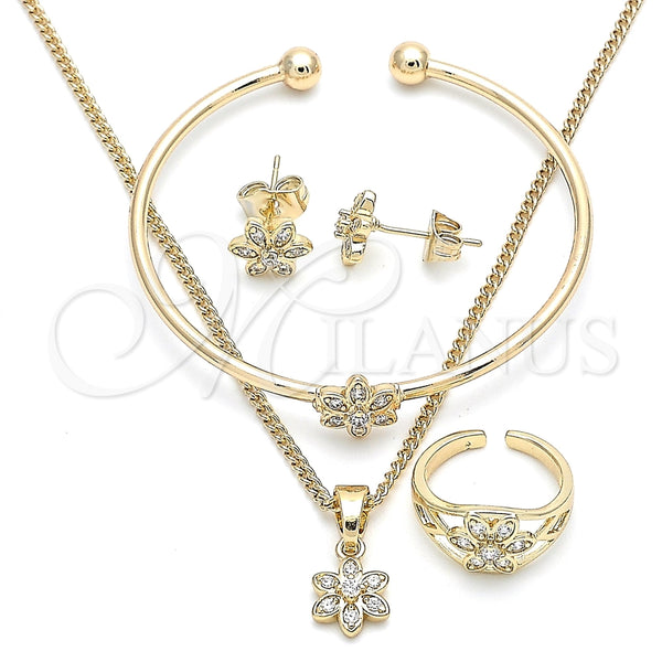 Juego de Arete y Dije de Nino 06.210.0015.1 Oro Laminado, Diseño de Flor, con Micro Pave Blanca, Pulido, Tono Dorado