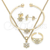 Juego de Arete y Dije de Nino 06.210.0015.1 Oro Laminado, Diseño de Flor, con Micro Pave Blanca, Pulido, Tono Dorado