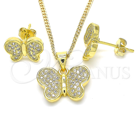 Juego de Arete y Dije de Adulto 10.199.0132 Oro Laminado, Diseño de Mariposa, con Blanca Micro Pave, Pulido, Tono Dorado