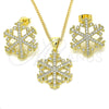 Juego de Arete y Dije de Adulto 10.199.0133 Oro Laminado, con Blanca Micro Pave, Pulido, Tono Dorado