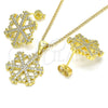 Juego de Arete y Dije de Adulto 10.199.0133 Oro Laminado, con Blanca Micro Pave, Pulido, Tono Dorado