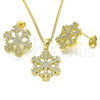 Juego de Arete y Dije de Adulto 10.199.0133 Oro Laminado, con Blanca Micro Pave, Pulido, Tono Dorado