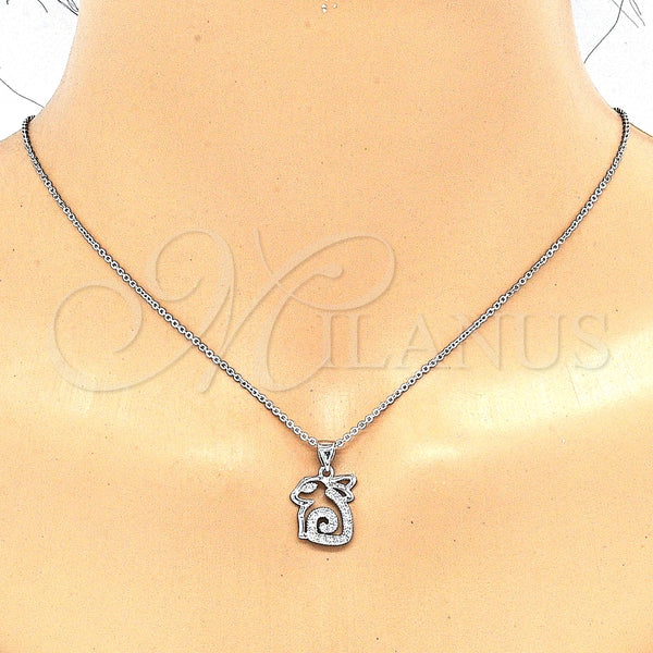 Juego de Arete y Dije de Adulto 10.199.0140 Rodio Laminado, con Zirconia Cubica Blanca, Pulido, Rodinado