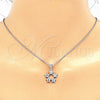 Juego de Arete y Dije de Adulto 10.199.0141 Rodio Laminado, Diseño de Flor y Estrella, con Zirconia Cubica Blanca, Pulido, Rodinado
