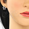 Juego de Arete y Dije de Adulto 10.199.0141 Rodio Laminado, Diseño de Flor y Estrella, con Zirconia Cubica Blanca, Pulido, Rodinado