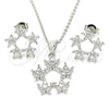 Juego de Arete y Dije de Adulto 10.199.0141 Rodio Laminado, Diseño de Flor y Estrella, con Zirconia Cubica Blanca, Pulido, Rodinado
