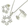 Juego de Arete y Dije de Adulto 10.199.0141 Rodio Laminado, Diseño de Flor y Estrella, con Zirconia Cubica Blanca, Pulido, Rodinado