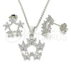 Juego de Arete y Dije de Adulto 10.199.0141 Rodio Laminado, Diseño de Flor y Estrella, con Zirconia Cubica Blanca, Pulido, Rodinado