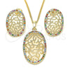 Juego de Arete y Dije de Adulto 10.233.0038.1 Oro Laminado, con Multicolor Zirconia Cubica, Pulido, Tono Dorado