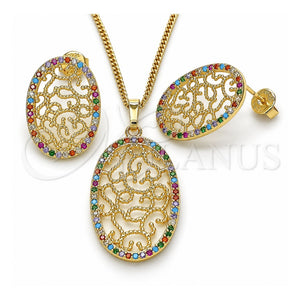 Juego de Arete y Dije de Adulto 10.233.0038.1 Oro Laminado, con Multicolor Zirconia Cubica, Pulido, Tono Dorado