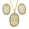 Juego de Arete y Dije de Adulto 10.233.0038.2 Oro Laminado, con Negro and Blanca Zirconia Cubica, Pulido, Tono Dorado