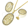 Juego de Arete y Dije de Adulto 10.233.0038.2 Oro Laminado, con Negro and Blanca Zirconia Cubica, Pulido, Tono Dorado
