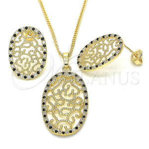 Juego de Arete y Dije de Adulto 10.233.0038.2 Oro Laminado, con Negro and Blanca Zirconia Cubica, Pulido, Tono Dorado