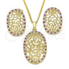 Juego de Arete y Dije de Adulto 10.233.0038.3 Oro Laminado, con Rubi and Blanca Zirconia Cubica, Pulido, Tono Dorado