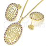 Juego de Arete y Dije de Adulto 10.233.0038.3 Oro Laminado, con Rubi and Blanca Zirconia Cubica, Pulido, Tono Dorado