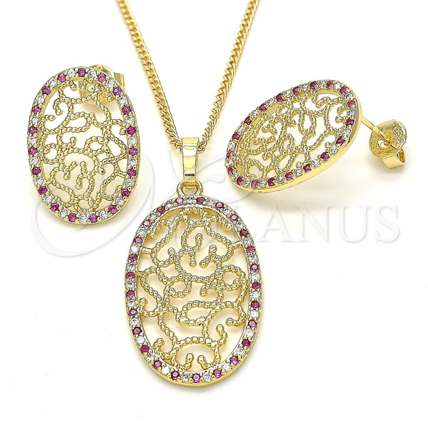 Juego de Arete y Dije de Adulto 10.233.0038.3 Oro Laminado, con Rubi and Blanca Zirconia Cubica, Pulido, Tono Dorado