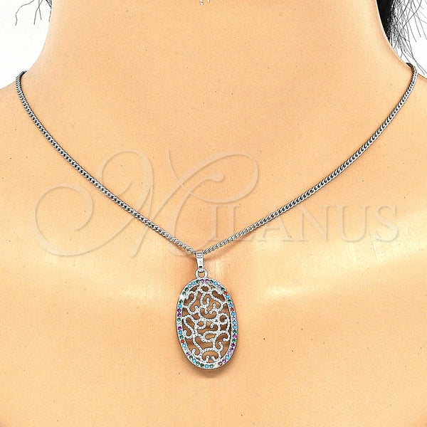 Juego de Arete y Dije de Adulto 10.233.0038.4 Rodio Laminado, con Zirconia Cubica Multicolor, Pulido, Rodinado
