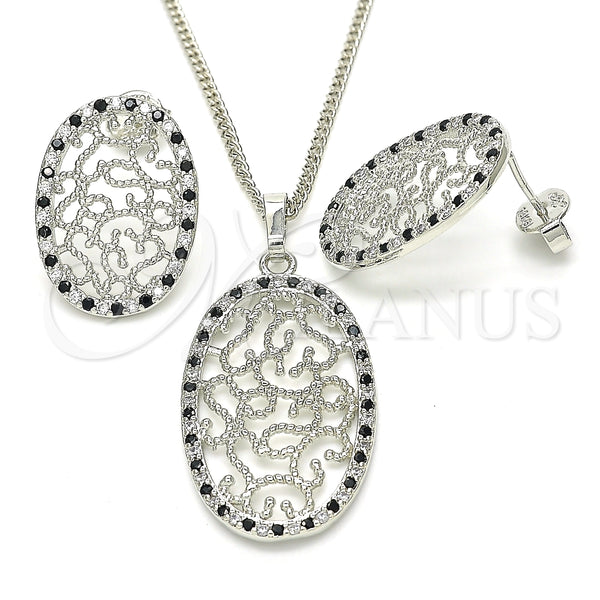 Juego de Arete y Dije de Adulto 10.233.0038.5 Rodio Laminado, con Zirconia Cubica Negro y Blanca, Pulido, Rodinado